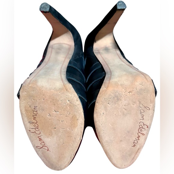 SAM EDELMAN Kendrix Suede/Leather Buckle & Strap Banana Heel Booties Black 9.5 - Picture 9 of 11